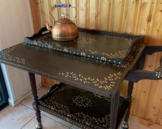 BEAUTIFUL! drop leaf tea cart with shell inlay