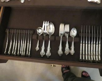 El Grandee Flatware - service for eight.  8 butter knives; 1 sugar  spoon; 1 butter knife; 1 meat fork; 2 Tbls (1 slotted)
