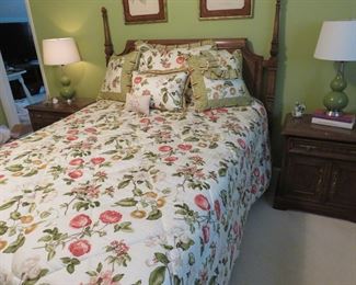 Henredon Double Bed with matching nightstands; triple dresser with mirror; Purchased from Haverty's. Bed comes with matching draperies and valances. 