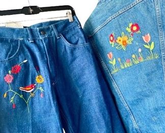 Vintage 70s Denim Set with Embroidery 