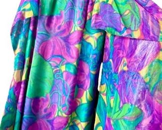 Vintage 70s Psychedelic Print Chiffon Dress with Floor Length Sleeves 