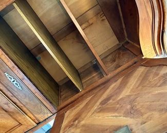 Antique French china cabinet with two cabinets and drawer. Made with square wooden pegs.