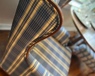 Vintage wingback armchairs with recent upholstery in blue and yellow plaid (2 available)