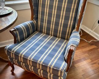 Vintage wingback armchairs with recent upholstery in blue and yellow plaid (2 available)