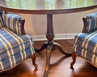 Custom antique wood table with inlays