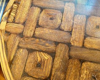 Custom antique wood table with inlays