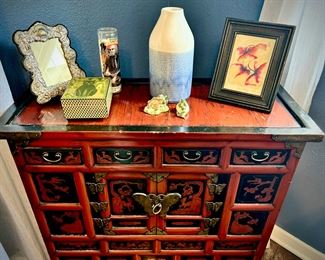 Red Korean antique cupboard w/ 4 drawers
