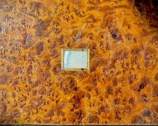 Close-up of mother of pearl inlay of antique French Napoleon lll table with box