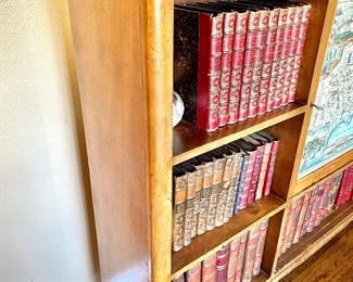 Antique bookcase with cupboard - cupboard door has inlaid map of 1600s USA