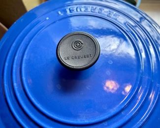 Three Le Creuset Blue Dutch ovens #22, #29, #33