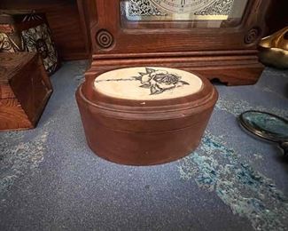 Wood Oval box with rose top