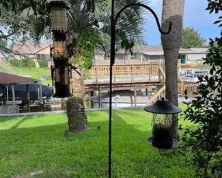 double Shepard's hook and bird feeders