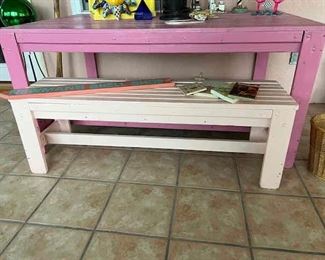 Wood Table and inset bench