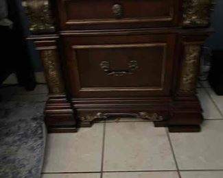 Queen Bedroom Suite including pair of Nightstands, Queen Bed frame, Dresser with Mirror, and chest of drawers