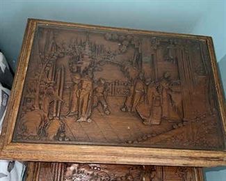 2 nesting tables with ornate tops