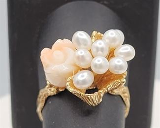 14k gold coral ring