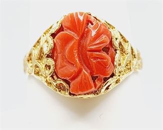 18k gold coral ring