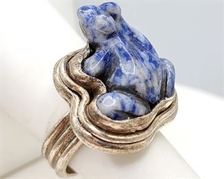 Carved stone frog ring