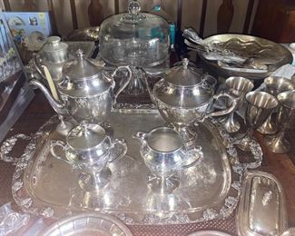 Beautiful Silver Tea Coffee Set, along with other silver serving pieces and Pewter