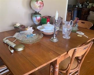 Drop Leaf Table with chairs and Parlor Lamp
