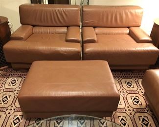Pair of original 1970s Percival Lafer Brazil leather club chairs and ottoman