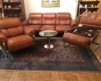 Mid-Century Modern Tucromo leather sofa, club chair and lounge/sling chair by Guido Faleschini