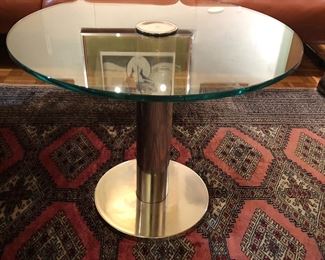 Mid-Century Modern Mirodan Belgium polished chrome accent table with glass top