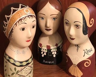 Hand-painted ceramic wig/hat mannequins