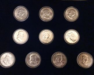 Set of 19 1953-1964 uncirculated Franklin dollar coins
