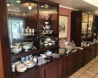 Mid-Century Modern modular rosewood veneer display cabinets, bookcases and sideboards