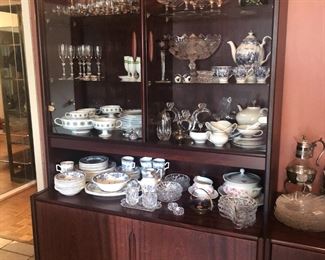 Mid-Century Modern modular rosewood veneer lighted display cabinets