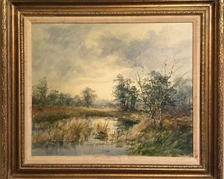 Original oil on canvas artist signed landscape painting, late 20th century