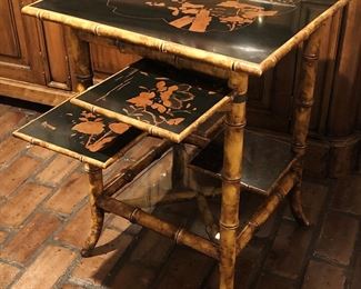 Unusual Chinoiserie decorated accent table with faux bamboo legs