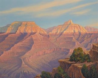 1030
Michael R. Johnson
b. 1937
The Grand Canyon
Oil on canvas
Signed lower left: M Johnson ©
48" H x 72" W
Estimate: $2,000 - $4,000