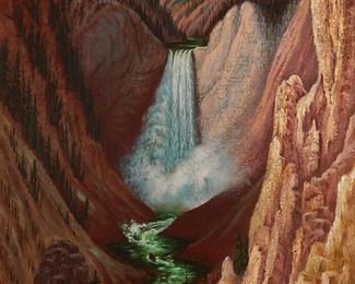 1031
Grafton Tyler Brown
1841-1918
"Grand Canyon From Lookout Point, Yellowstone National Park," 1886
Oil on canvas
Signed and dated lower right: G.T. Brown; signed and dated again and titled verso
30" H x 18" W
Estimate: $20,000 - $30,000