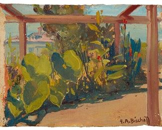 1034
Franz Arthur Bischoff
1864-1929
Desert Cacti
Oil on canvas tipped to artist board
Signed lower right: F.A. Bischoff
5" H x 7" W
Estimate: $400 - $600