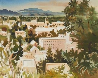 1035
Milford Zornes
1908-2008
"Santa Fe"
Watercolor on paper, watermark Arches
Signed lower left: Zornes; signed again and titled in pencil, verso
22" H x 30" W
Estimate: $400 - $600