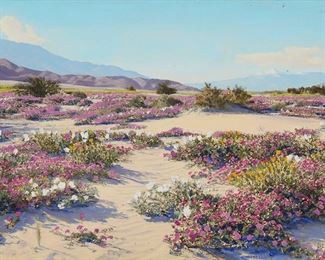1038
Stephen Hallet Willard
1894-1966
Blooming Desert
Photograph with hand-painting on artist board
Signed and numbered in ink lower right: Stephen H. Willard © / 258
11" H x 15" W
Estimate: $300 - $500