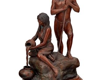 1102
Susan Kliewer
b. 1940
"Sinagua," 1993
Cold painted bronze and wood
Edition: 20/89
Signed dated, and numbered on the base: Susan Kliewer / © 93
22" H x 8.5" W x 15" D
Estimate: $800 - $1,200