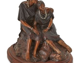 1103
Susan Kliewer
b. 1940
"The Women Of Bosque Redondo," 1996
Patinated and cold-painted bronze and wood
Edition: 18/45
Signed, dated, and numbered on the verso: Susan Kliewer / © 1996
22" H x 15.5" W x 20" D
Estimate: $800 - $1,200