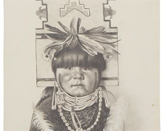 1162
Elbridge Ayer Burbank
1858-1949
"Zy-You-Wah, Hopi," 1899
Graphite on cream-colored paper with
Signed and inscribed in pencil lower right: E.A. Burbank / Polacco, Ariz.; titled and dated in pencil upper right
Image/Sheet: 12.25" H x 9" W
Estimate: $1,000 - $1,500