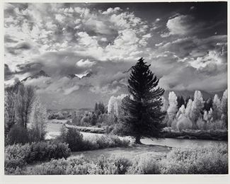 1193
Howard Bond
b. 1931
"The Tetons And The Snake River, Wyoming," 1980
Gelatin silver print on paper
Edition: 124/250
Signed on the mount lower right: Howard Bond; title, date, and the artist's copyright stamp on verso of mount
Image/Sheet: 15" H x 19.5" W
Estimate: $400 - $600