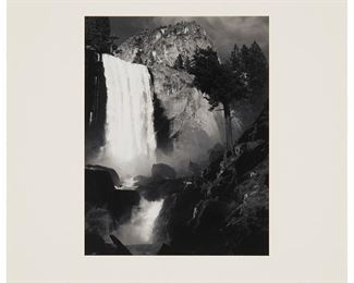 1194
Ansel Adams
1902-1984
"Vernal Falls, Yosemite Valley," Circa 1948
Gelatin silver print on paper
Unsigned; Alan Ross, California, 1996, prntr., and his initials, verso; with the special edition ink stamp, verso
Image: 9.5" H x 7.375" W; Sight: 10" H x 8" W
Estimate: $300 - $500