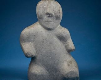 1223
Marc Alikaswa
1928-2008, Inuit; Eskimo Point/Arviat
Carved Leaning Figure, Circa 1988
Stone
Appears unsigned
16.75" H x 11.75" W x 7.5" D
Estimate: $300 - $500