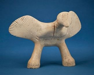 1248
Karoo Ashevak
1940-1974, Inuit; Spence Bay/Taloyoak
Carved Bird Figure
Whalebone
Signed in pen to underside: Karoo Ashevak
9.5" H x 12.875" W x 9.5" D
Estimate: $5,000 - $7,000