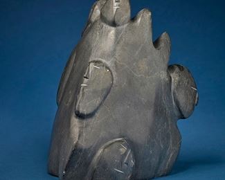 1253
George Arluk
1949-2023, Inuit; Eskimo Point/Arviat
Carved Abstract Multiple-Headed Figure
Stone
Appears unsigned
12.5" H x 11.75" W x 9.5" D
Estimate: $300 - $500