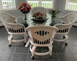 Kitchen dinette set:  Table           “(D) x        “(H) and four chairs on wheels