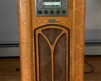 Retro style wooden case radio, CD and tape player.