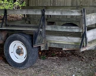 NYS DMV regiotow trailer with ramps. Very sturdy. Can be increase in height for hauling more. Perfect for gardening, farm or flea markets!!!
56”w x 94”l x 21.5” d. 80” overall width including wheels. 135” overall length including hitch. 44.5” height including wheels. 
