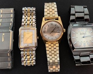 Two classic Seiko quartz, Kenneth Cole quartz and one Timex mechanical. Need only batteries or a good cleaning. 